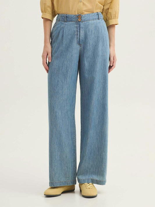 Broek Jeans-Tencel Denim Pants With Pleats