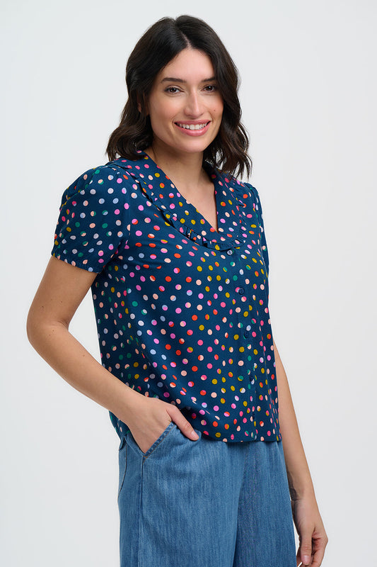 Bloes Stip-Elaine Frill Blouse